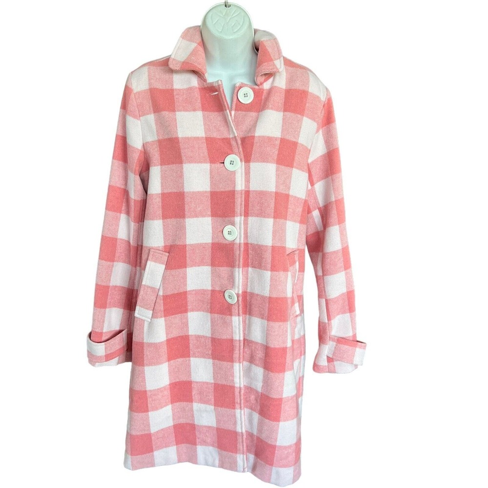 DRAPER JAMES RSVP Front Button Collared Pink Plaid Coat Women's Size S 4/5